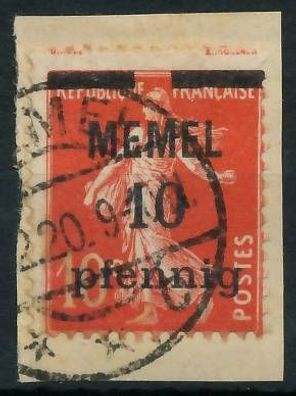 MEMEL 1920 Nr 19y gestempelt Briefstück X447716