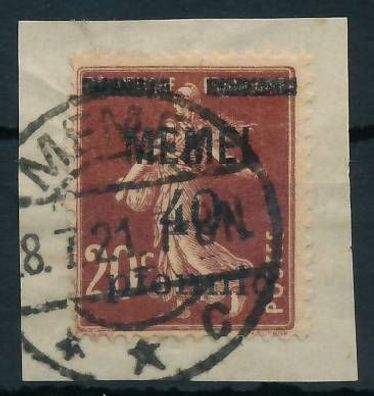 MEMEL 1920 Nr 22a gestempelt Briefstück gepr. X447756