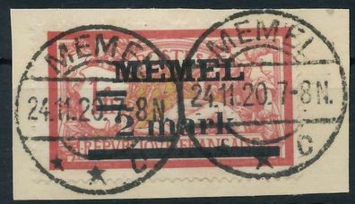 MEMEL 1920 Nr 28y zentrisch gestempelt SENKR PAAR X44780A