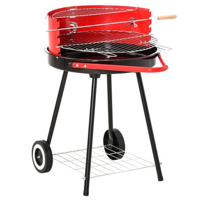 Outsunny® Holzkohlegrill Rundgrill Standgrill auf Rollen mit Ablage Rost BBQ Metall
