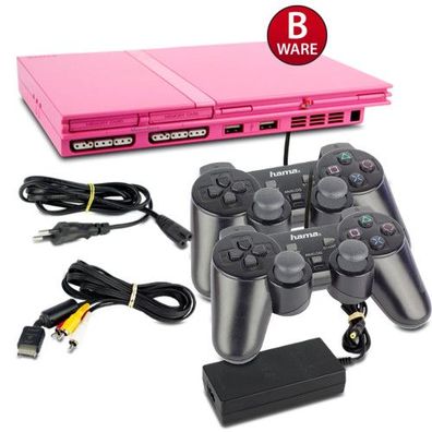 Original Playstation 2 PS2 Konsole SLIM LINE in PINK (B-Ware) #60B + ALLE KABEL + ...