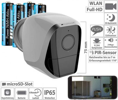 VisorTech IPC-680 Überwachungskamera WLAN mit App, 12 Monate Stand-by, 4 Akkus