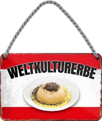 Blechschild mit Kordel 18 x 12 cm - Österreichisches Weltkulturerbe - Germknödel