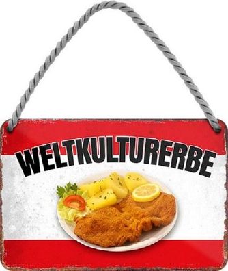 Blechschild mit Korde 18 x 12 cm - Österreichisches Weltkulturerbe - Wiener Schnitzel