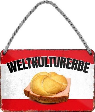 Blechschild mit Kordel 18 x 12 cm - Österreichisches Weltkulturerbe Leberkäse Semmel