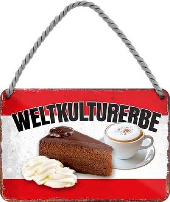 Blechschild mit Kordel 18 x 12cm - Österreichisches Weltkulturerbe Torte und Melange