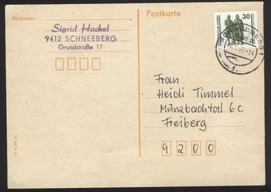 EF DDR Mi 3345 Schneeberg 29.8.90 Postkarte HK363