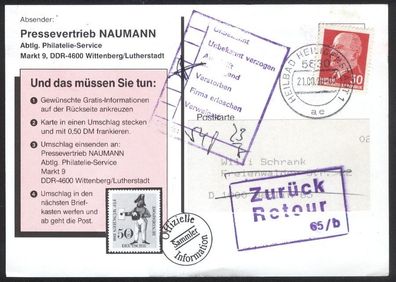 EF DDR Mi 935 Heiligenstadt 21.9.90 Postkarte HK364