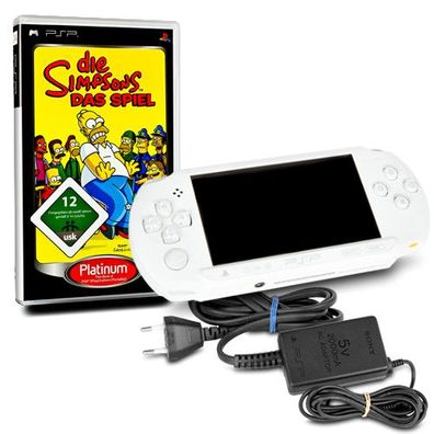 PSP Konsole E1004 in Weiss / White #50A + original Ladekabel + Spiel Die Simpsons ...
