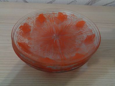 6 Glasteller, Kuchenteller, Dessertteller -rot gemustert---16 cm