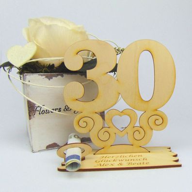 30 Geburtstag Personalisiert Tischaufsteller mit Ornament 14cm Geldgeschenk Holz