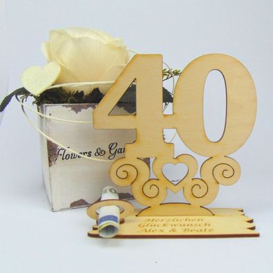 40 Geburtstag Personalisiert Tischaufsteller mit Ornament 14cm Geldgeschenk Holz