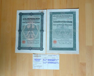 Auslosungsschein Anleiheablösungsschuld 25 Reichsmark 1925 Bankbeleg Dresdner Bank