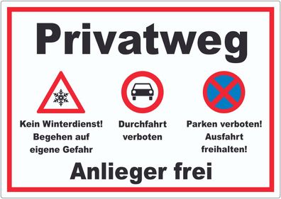 Privatweg KeinWinterdienst Durchfahrt Parken verboten Aufkleber