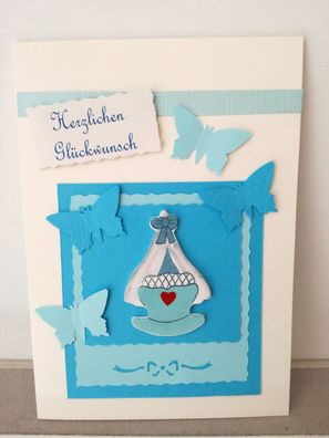 Klappkarte Karte Baby Blau12x17cm Handmade