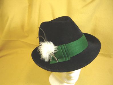 Damenhut Trachtenhut Velour schwarz Band grün mit Federn DH105