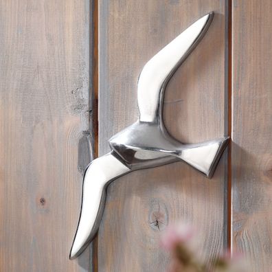 Deko Möwe Metall Alu poliert Vogel Silber Design Tier Maritim Wohnzimmer modern