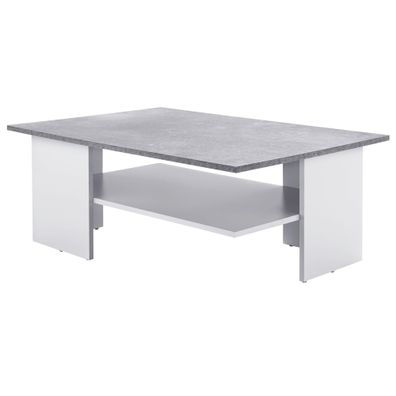 Wohnling Couchtisch 90x60 cm Zementfarben/ Weiß Wohnzimmertisch Tisch mit Ablage