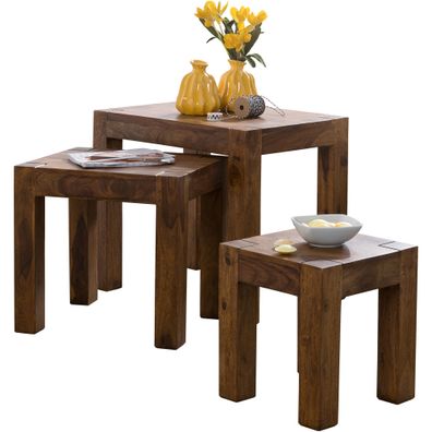 Design Massiv Holz Couchtisch Wohnzimmer Tisch Beistelltisch Satztisch 3tlg Neu