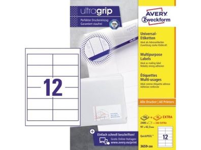 Avery Zweckform Etikett 3659-200 97x42,3mm weiß 2.400 St./Pack