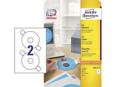 Avery Zweckform CD/ DVD-Etikett L6015-25 matt weiß 50 St./ Pack.