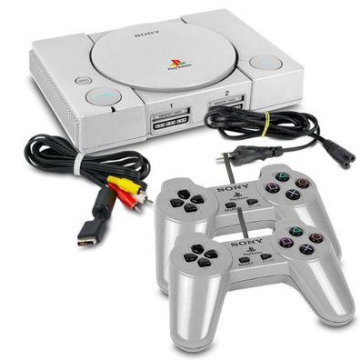 Playstation 1 - Ps1 - Psx Konsole Fat in Grau + alle Kabel + 2 Analog Controller ...
