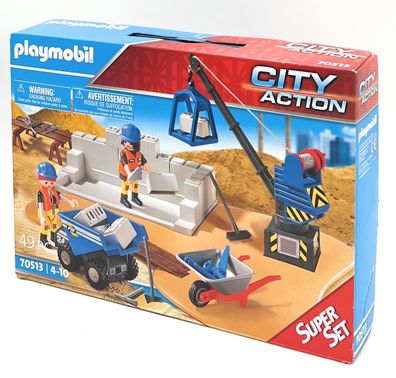 Playmobil 70513 City Action Baustelle Kran Dumper Figuren Schubkarre Bauarbeiter