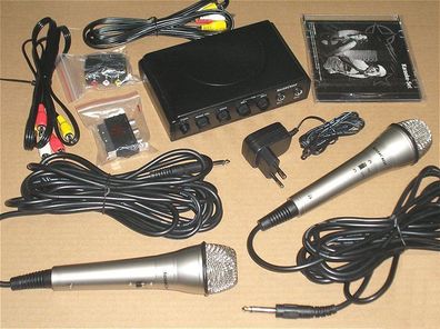 Karaoke Set Mixer mit 2x Mikrofon für Endstufe Verstärker TV DVD Player