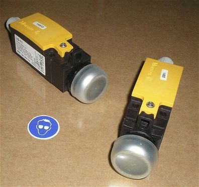 2x Taster Drucktaster 1S1Ö spritzwassergeschützt Moeller LS-11 + SdfkPlakette