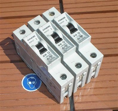 3x Leitungsschutzschalter LS Automat Sicherung B16 A Ampere 1polig Siemens 5SX21