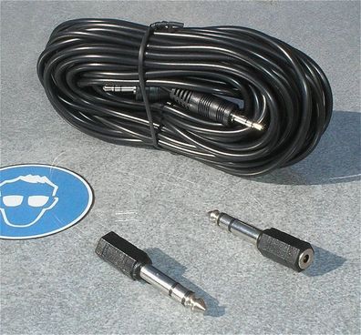 10m Audio Verbindungskabel Klinke 3,5mm Stereo Kabel + 2 Adapter 6,35mm Stecker