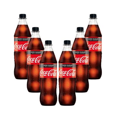 Coca Cola Zero 6er Set Zero Sugar 6x 1L inkl. Pfand Mehrweg Glas Zuckerfrei