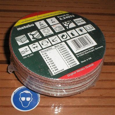 25x Haftschleifblätter rund 80mm P80 Metabo SXE 400 624053 4007430442758