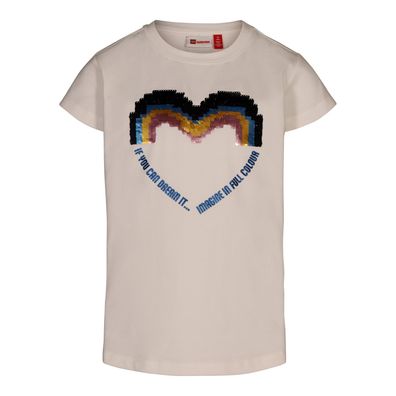 LEGO Wear Mädchen T-Shirt Mädchenshirt Herz Pailletten LWTONE 304 Off White