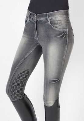 PFIFF Jeans Reithose "Starshine" denim schwarz mit Grip Besatz used look
