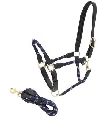 Horse Guard Lederhalfter mit Leadrope braun/ navy rund geflochten Full