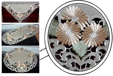 Tischdecken Tischläufer Deckchen Blumen Antikgrün Stickerei Tischdeko