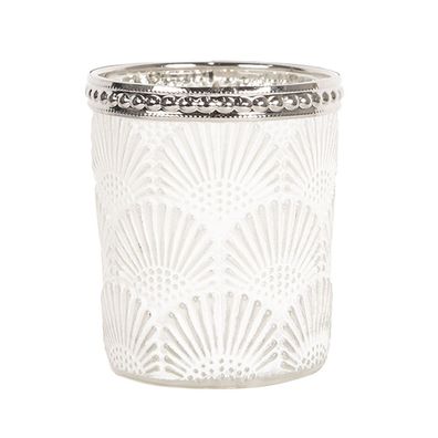 Teelichtglas Windlicht Glas Ornament Zierrand und Waffelmuster 145 x Ø 120 mm