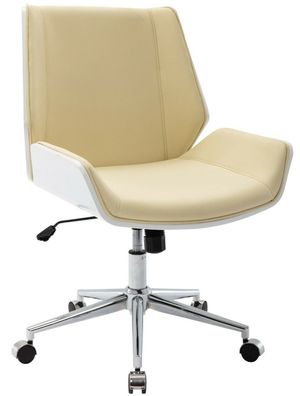 moderner Bürostuhl Holzrahmen weiß / creme 136 kg belastbar Drehstuhl design