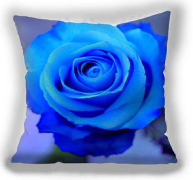 Blaue Rose - Natur - Kissenbezug - 45cm x 45cm - Kissen (Gr. 45 x 45 cm)