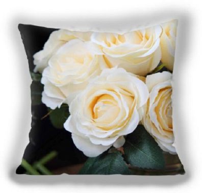 Weiße Rosen - Natur - Kissenbezug - 45cm x 45cm - Kissen (Gr. 45 x 45 cm)