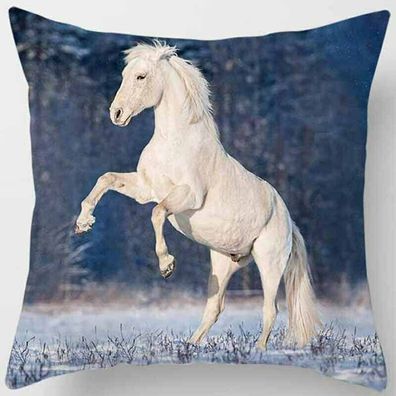 Weißes Pferd im Schnee - Tiere & Natur - Kissenbezug - 45cm x 45cm - Kissen