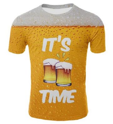 Lustiges 3D-Druck T-Shirt (Unisex/ Rundhals) - Bier Emoji Spruch: It´s Beer Time