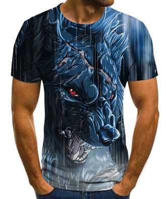 Innovatives 3D-Druck T-Shirt (Unisex / Rundhals) - Tierwelt & Natur: Blauer Wolf