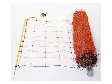 Sheep net 90 cm, orange, single prong, yellow posts, 50m