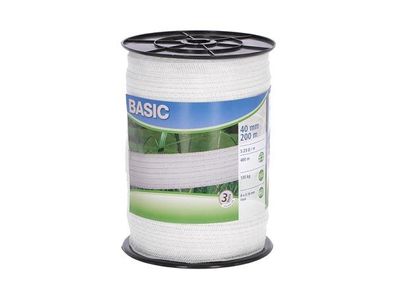 Fencing tape Basic 200 m, 40 mm, white, 8 x 0,16 Niro