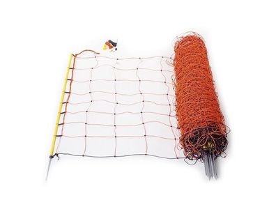Sheep net 108 cm, orange, single prong, yellow posts, 50m
