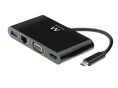 EWENT - Multiportadapter: USB-C AUF HDMI ODER VGA, 4K, MIT Netzwerkanschluss UND ...