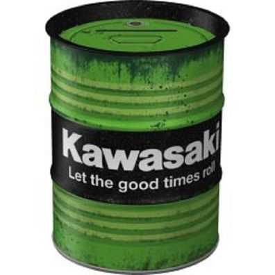 Kawasaki Let the good Times roll - Spardose im Ölfass Design