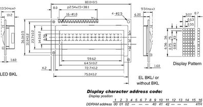 LCD 16X1 Untenansicht Transflektiv MIT Hintergrundbeleuchtung